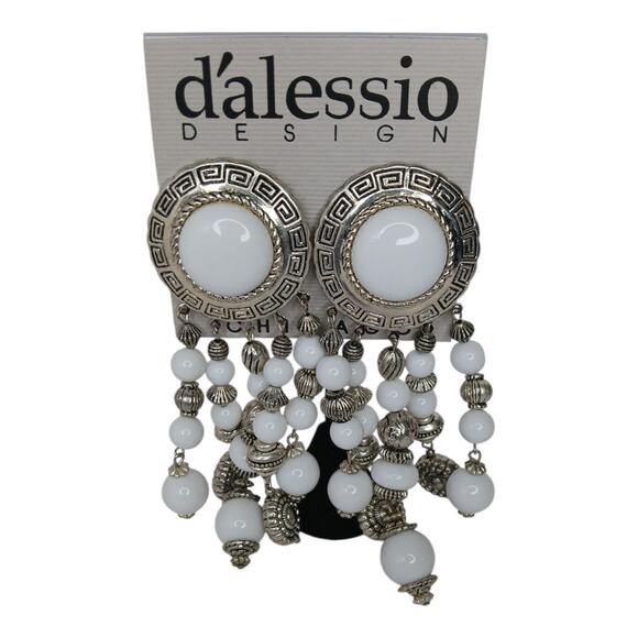 D’Alessio Design White & Silver Clip-On Statement Earrings – NOS - Picture 9 of 12